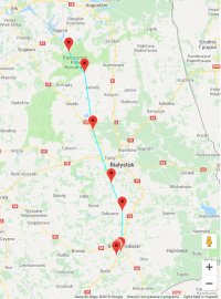 Mapa wędrówki bociana 22.08.2018
